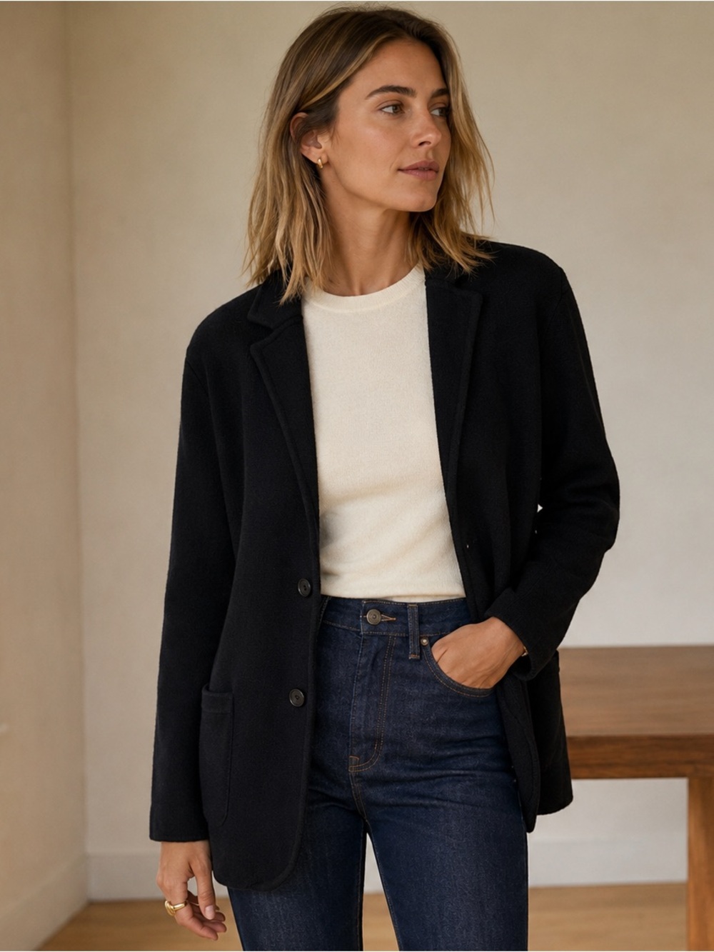 J.Crew Eldon Merino Wool Blend Sweater Blazer Black Large